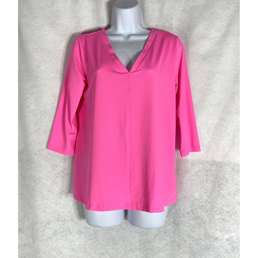Lulu B Top Women's XS Pink Long Sleeve V-Neck Stretch Jersey Minimalist EUC